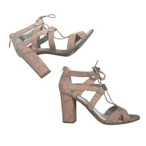 Francesca's Block Heel Sandals size 7 Faux Suede Lace Up Open Toe Boho Chic Shoe